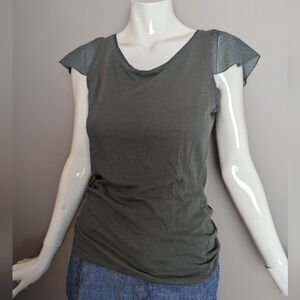 Naf Naf Sheer Sleeve Keyhole Back Top – Size Small